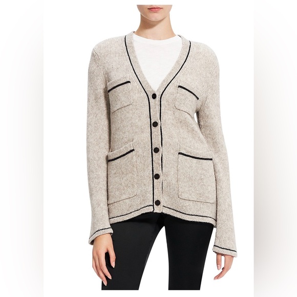 Theory Sweaters - Theory Light Taupe Melange/Black Cardigan Sweater size P (XS)